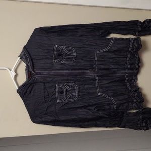 Simon Chang crinkle Chambray zip‎ up Hoodie Size 10